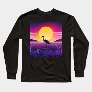 Lake Sunset with Flamingo Retrowave Long Sleeve T-Shirt